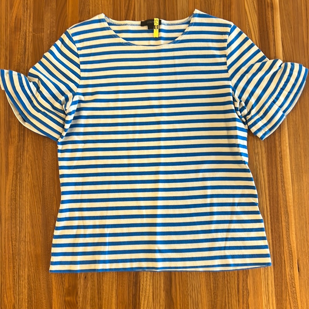 J. Crew Ruffle Sleeve Striped Top Size: Small
